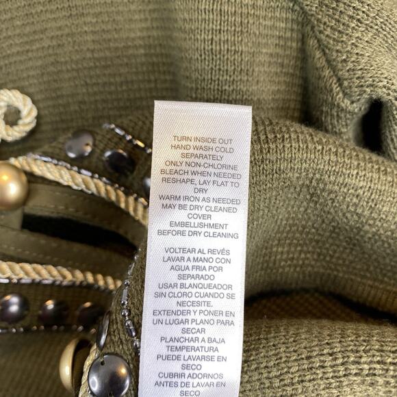 Chicos Sz 1 M 8/10 Cardigan Sweater Studded Beaded Button Up Olive Green NWT - Picture 10 of 13